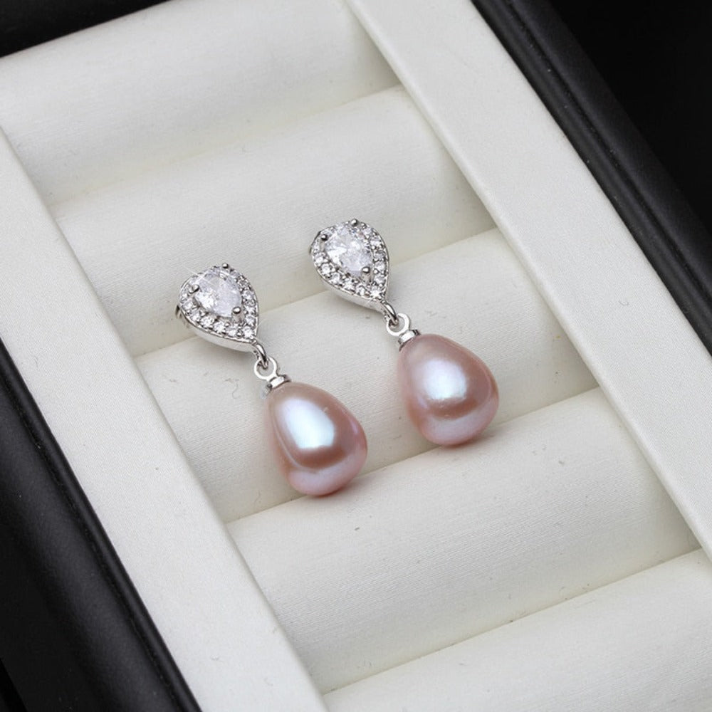 Stunning Simulated Diamond & Pearl Drop Earrings-3